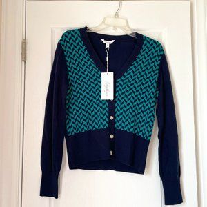 New Lady Hagen Sweater Cardigan Herringbone Dark Navy